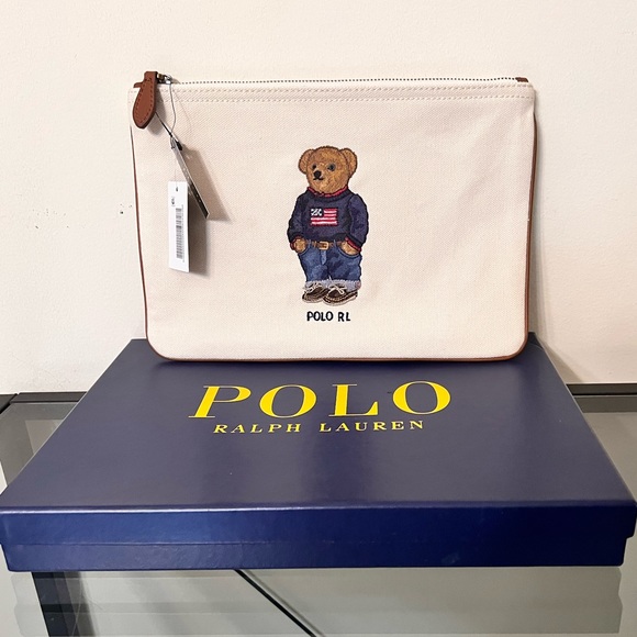 SOLD 🤷‍♀️😃Ralph Lauren Polo Bear Beige Pouch Toiletry Cosmetic Bag NWT - Picture 3 of 15